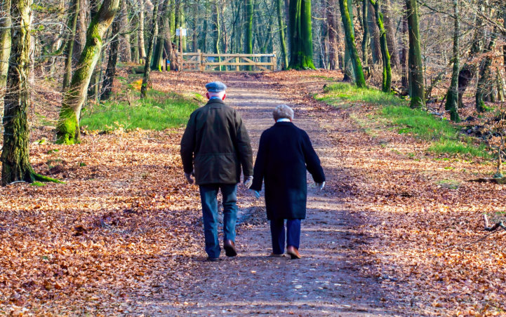 senior couple walking together